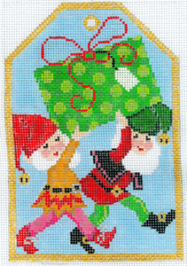 click here to view larger image of Gift Tag - Christmas Elves (hand painted canvases)
