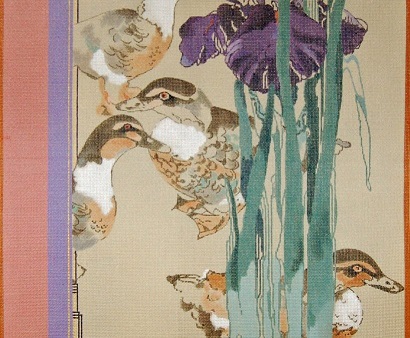 click here to view larger image of Japanese Iris and Ducks (hand painted canvases)