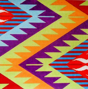 click here to view larger image of Kilim Chevron Blue, Purple, Green, & Orange (hand painted canvases)