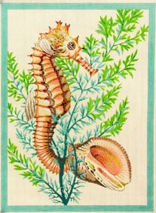 click here to view larger image of Seahorse and Shells - Aqua (hand painted canvases)