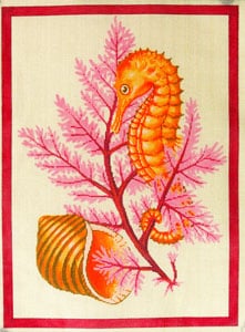 click here to view larger image of Seahorse and Shells - Pink (hand painted canvases)