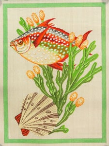 click here to view larger image of Fish and Shells - Green (hand painted canvases)