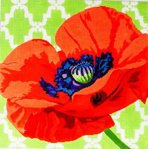 click here to view larger image of Poppy on Lime (hand painted canvases)
