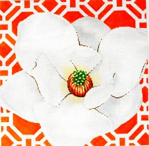 click here to view larger image of Magnolia on Tangerine (hand painted canvases)