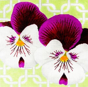 click here to view larger image of Pansies on Mint (hand painted canvases)