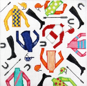 click here to view larger image of Jockey Jumble (hand painted canvases)