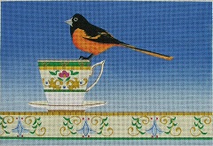 click here to view larger image of Goldfinch on a Tea Cup (hand painted canvases)