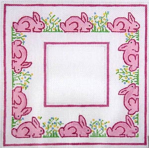 click here to view larger image of Pink Bunnies and Flowers (hand painted canvases)