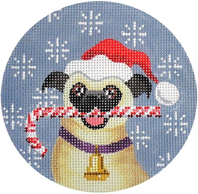 click here to view larger image of Pug Dog Xmas Circle (hand painted canvases)