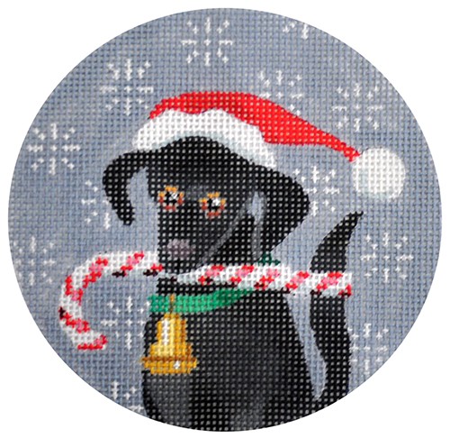 click here to view larger image of Black Labrador Xmas Circle (hand painted canvases)