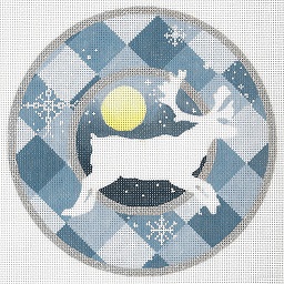 click here to view larger image of Patchwork Reindeer - Blue Ornament (hand painted canvases)