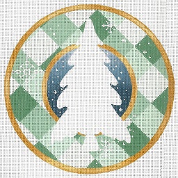 click here to view larger image of Patchwork Tree - Green Ornament (hand painted canvases)