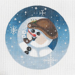 click here to view larger image of Snowman With Brown Derby - Snowflakes Border Ornament (hand painted canvases)