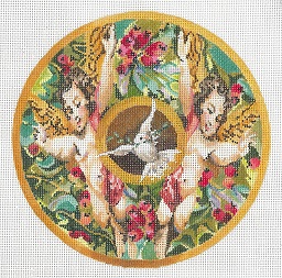 click here to view larger image of Cherubs And Dove Ornament (hand painted canvases)