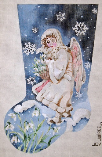 click here to view larger image of Snow Angel Bearing Basket Of Snowdrops Stocking (hand painted canvases)