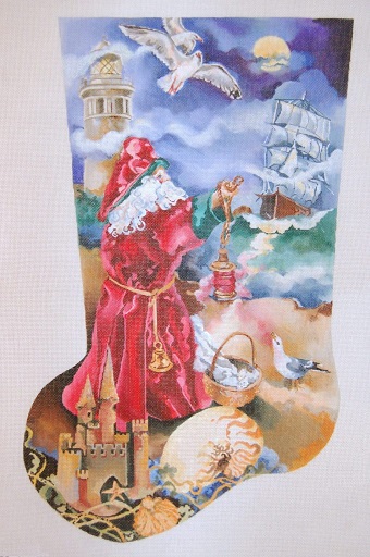 click here to view larger image of Seafaring Santa - Sandcastle - Clipper Stocking (hand painted canvases)
