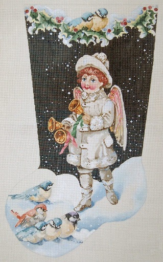 click here to view larger image of Angel Ringing In New Year Stocking (hand painted canvases)