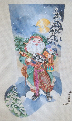 click here to view larger image of Noel Bearing Gifts Stocking (hand painted canvases)