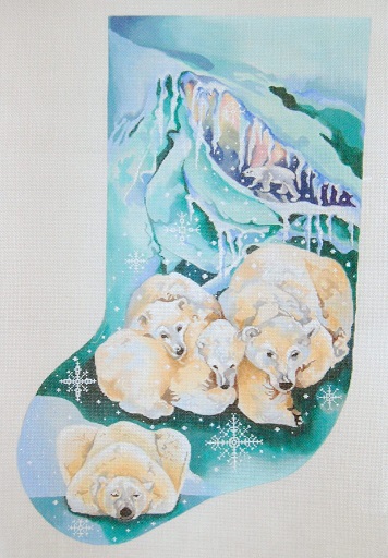 click here to view larger image of Polar Bears In Ice Cave - Snowflakes Stocking (hand painted canvases)