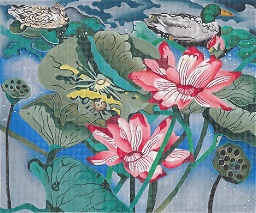 click here to view larger image of Pink Lotus With Ducks (hand painted canvases)