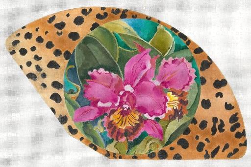 click here to view larger image of Orchids - Leopard BG Fan (hand painted canvases)