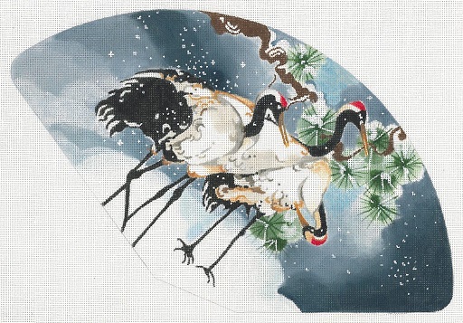 click here to view larger image of Japanese Snow Cranes Fan (hand painted canvases)