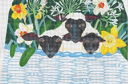 click here to view larger image of Lambs In A Basket With Flowers Pillow (hand painted canvases)