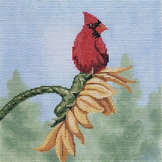 click here to view larger image of Cardinal on Sunflower (hand painted canvases)
