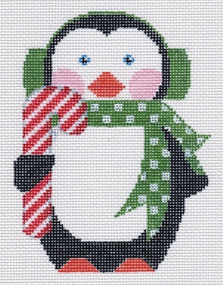 click here to view larger image of Penguin with Candy Cane  (hand painted canvases)