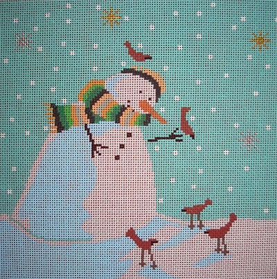 click here to view larger image of Snowman w/Cardinals (hand painted canvases)