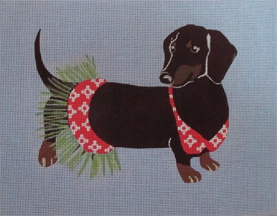 click here to view larger image of Daschund does the Hula (hand painted canvases)