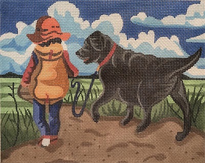 click here to view larger image of Boy in Field w/ Black Lab (hand painted canvases)