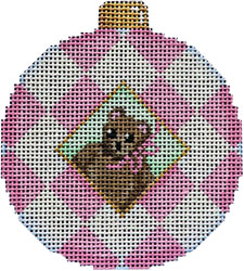 click here to view larger image of Pink Bear / Harlequin Ball Ornament (hand painted canvases)