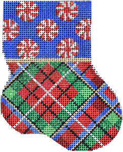 click here to view larger image of Peppermint Cuff / Plaid Mini Stocking (hand painted canvases)