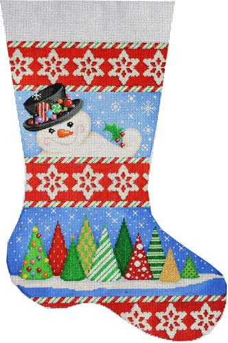 click here to view larger image of Snowman / Trees Stocking (hand painted canvases)
