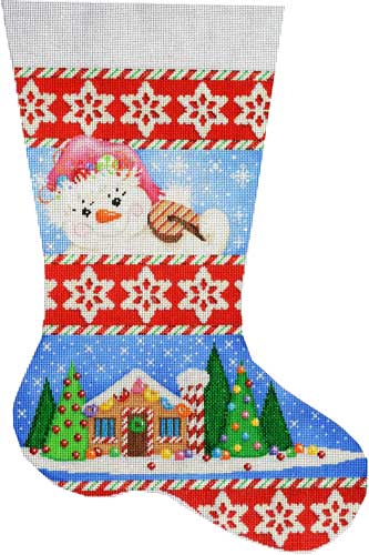click here to view larger image of Snowlady / Gingerbread House Stocking (hand painted canvases)