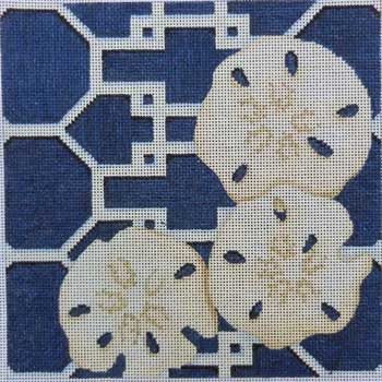 click here to view larger image of Sand Dollars on Lattice / Navy (hand painted canvases)