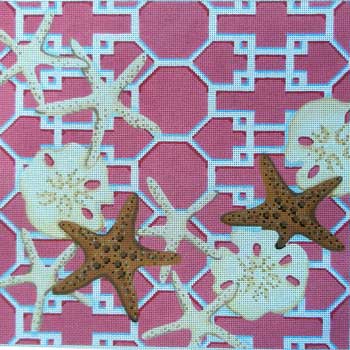 click here to view larger image of Starfish / Sand Dollars Lattice (hand painted canvases)