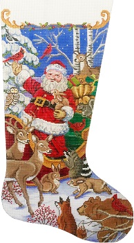 click here to view larger image of Santa's Animal Gathering Stocking (hand painted canvases)