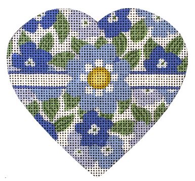 click here to view larger image of Blue and White Floral Leaves Heart (hand painted canvases)