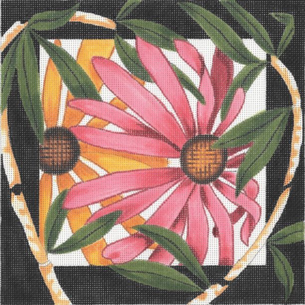 click here to view larger image of Aster / Bamboo Border (hand painted canvases)