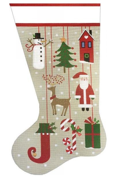 click here to view larger image of Primitive Ornament Sock (hand painted canvases)