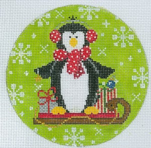 click here to view larger image of Frosty Penguin on Sled (hand painted canvases)