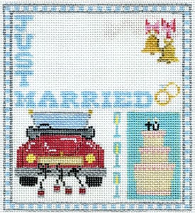 click here to view larger image of Just Married Sampler-Wedding info not included in price (hand painted canvases)