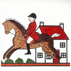 click here to view larger image of Hunt Pillow - Horse and House (hand painted canvases)