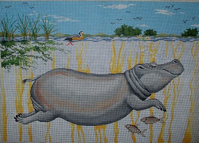 click here to view larger image of Hippo Swimming (hand painted canvases)