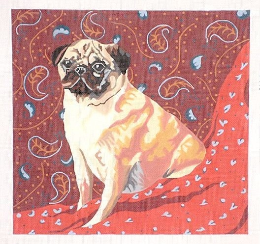 click here to view larger image of Pug on Paisley (hand painted canvases)