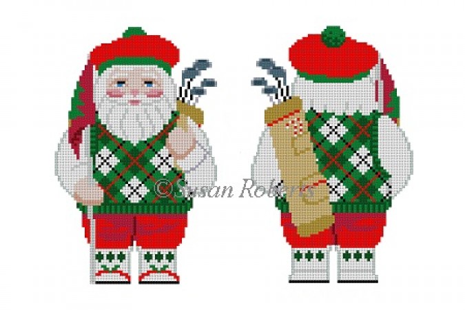 click here to view larger image of Santa Golfing Two Sided (hand painted canvases)