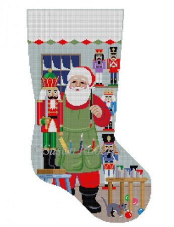 click here to view larger image of Santa Painting Nutcrackers Stocking (hand painted canvases)