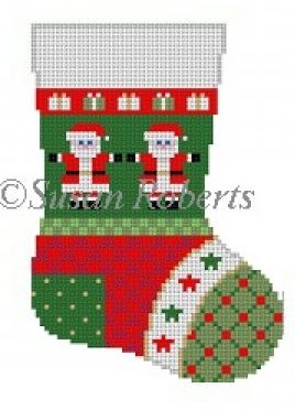 click here to view larger image of Patchwork Santa Mini Sock (hand painted canvases)